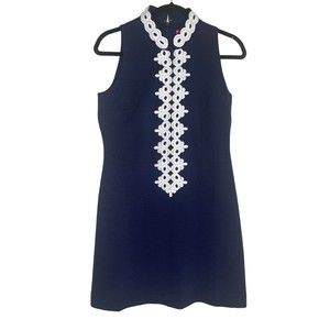 Lilly Pulitzer Callista High Collar Shift Dress True Navy Size Small Sle…